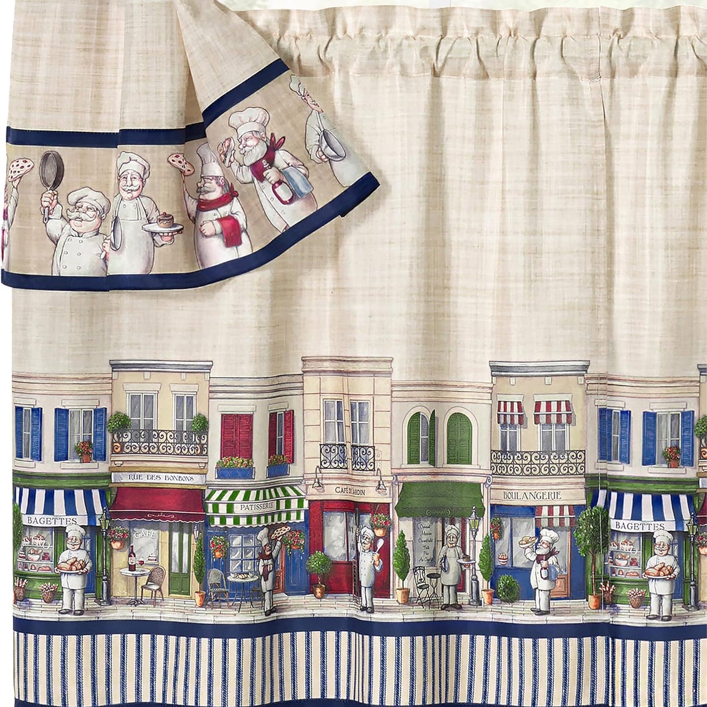Achim Bon Appetit Printed Cottage Kitchen Curtain Set, Navy, 57x36 Inches