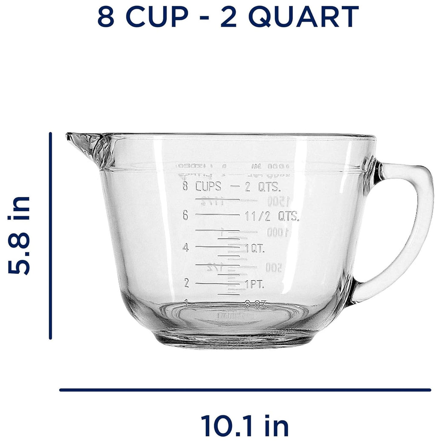 Anchor Hocking Glass Mixing Batter Bowl, Clear, 2 Quart