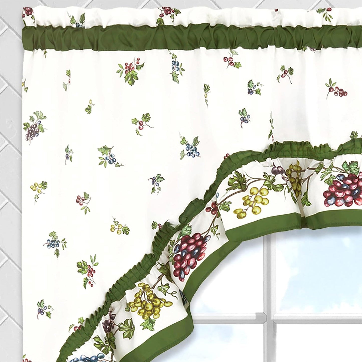 Achim Napa Printed Tier and Swag Kitchen Curtain Set, Green, 57x36 Inches