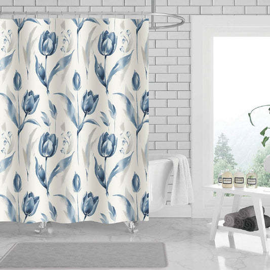 Landi Tulip 13 Piece Canvas Shower Curtain with Hooks, Off White, 70x72 Inches