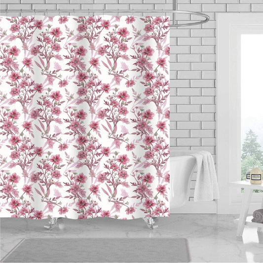 Dunya Floral 13 Piece Canvas Shower Curtain with Hooks, Purple-White, 70x72 Inches