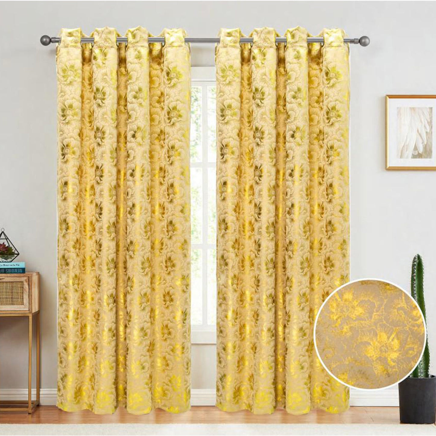 Atlanta Metallic Foil Room Darkening Grommet Window Curtain Panel, Taupe, 54x84 Inches
