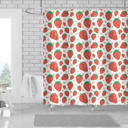 Mabel Strawberry Printed Canvas Shower Curtain, Red-White, 70x72 Inches