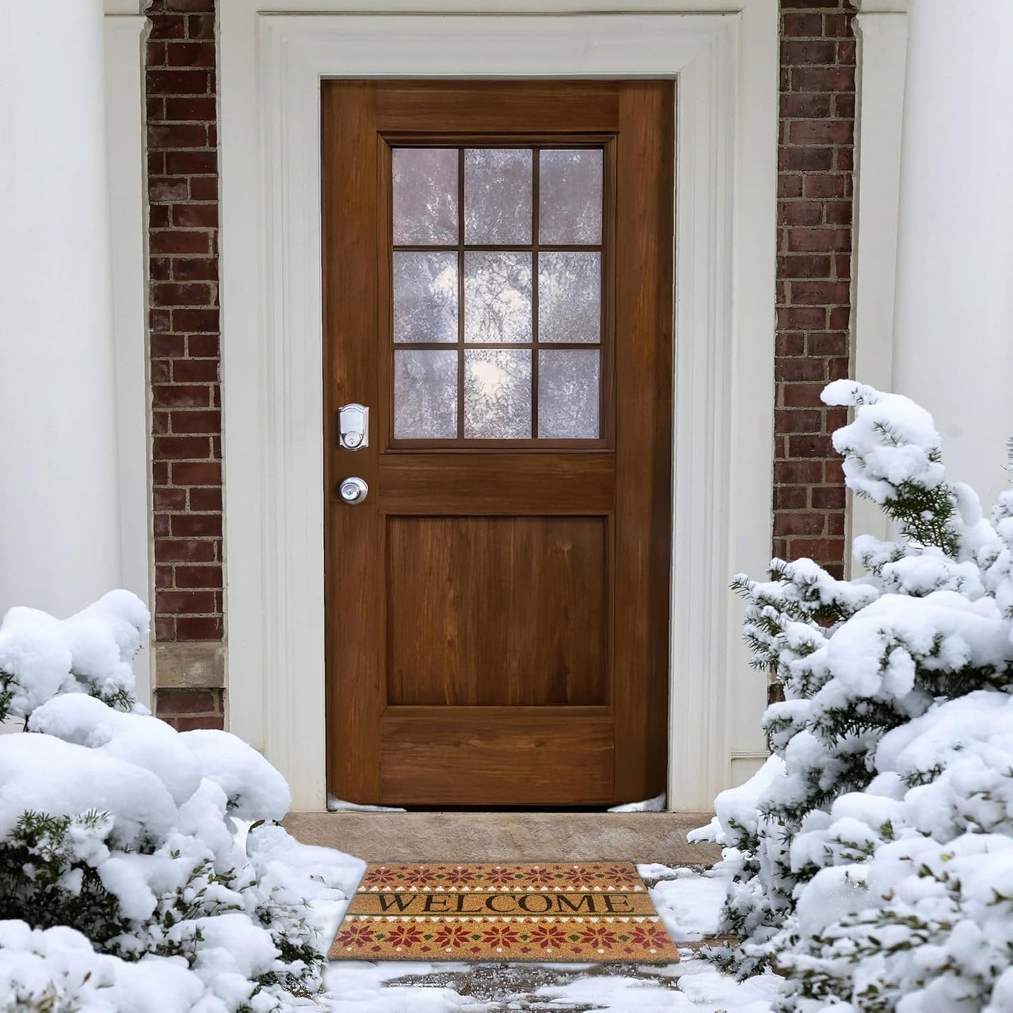 Achim Snowflake Welcome Non-Slip Coir Outdoor Mat, 18x30 Inches