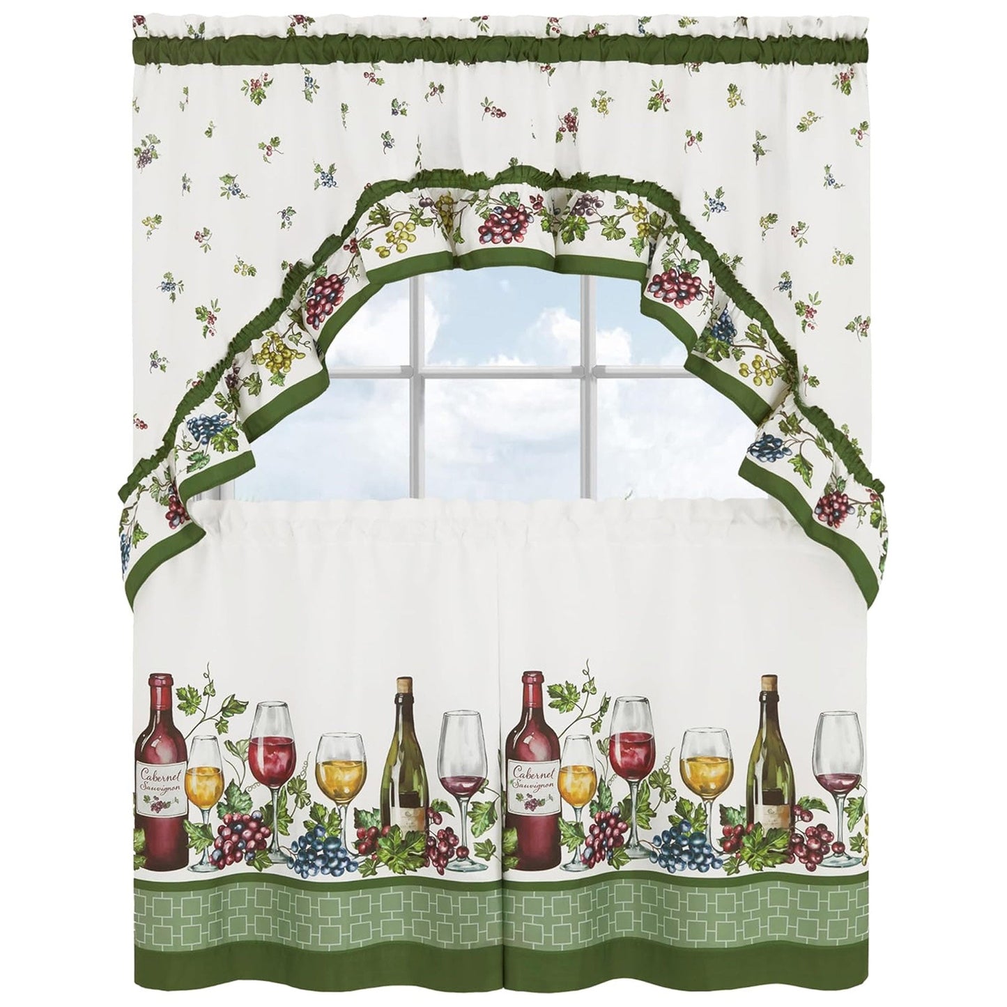 Achim Napa Printed Tier and Swag Kitchen Curtain Set, Green, 57x36 Inches