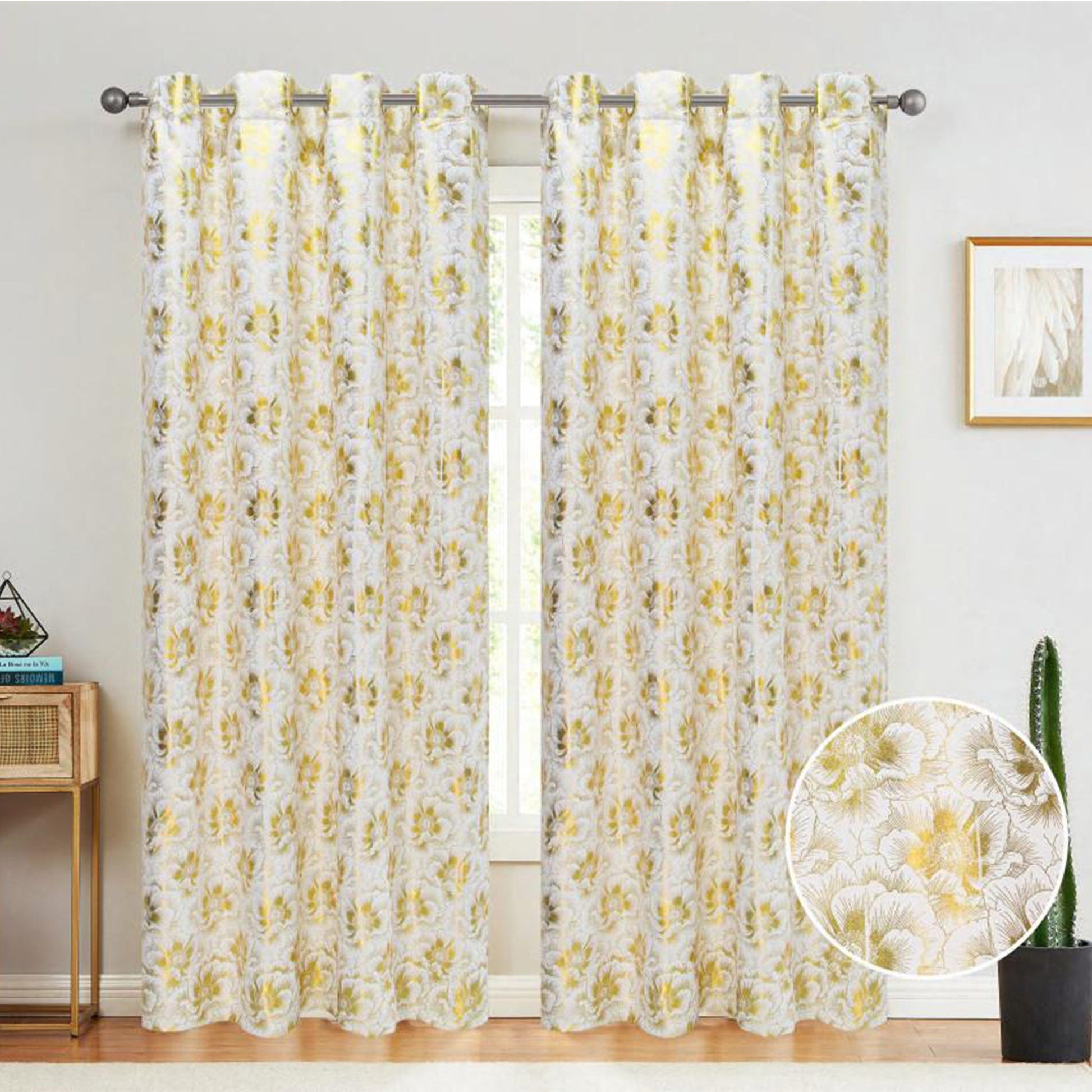 Atlanta Metallic Foil Room Darkening Grommet Window Curtain Panel, White, 54x84 Inches