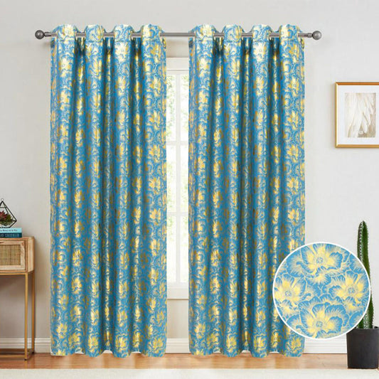 Atlanta Metallic Foil Room Darkening Grommet Window Curtain Panel, Teal, 54x84 Inches
