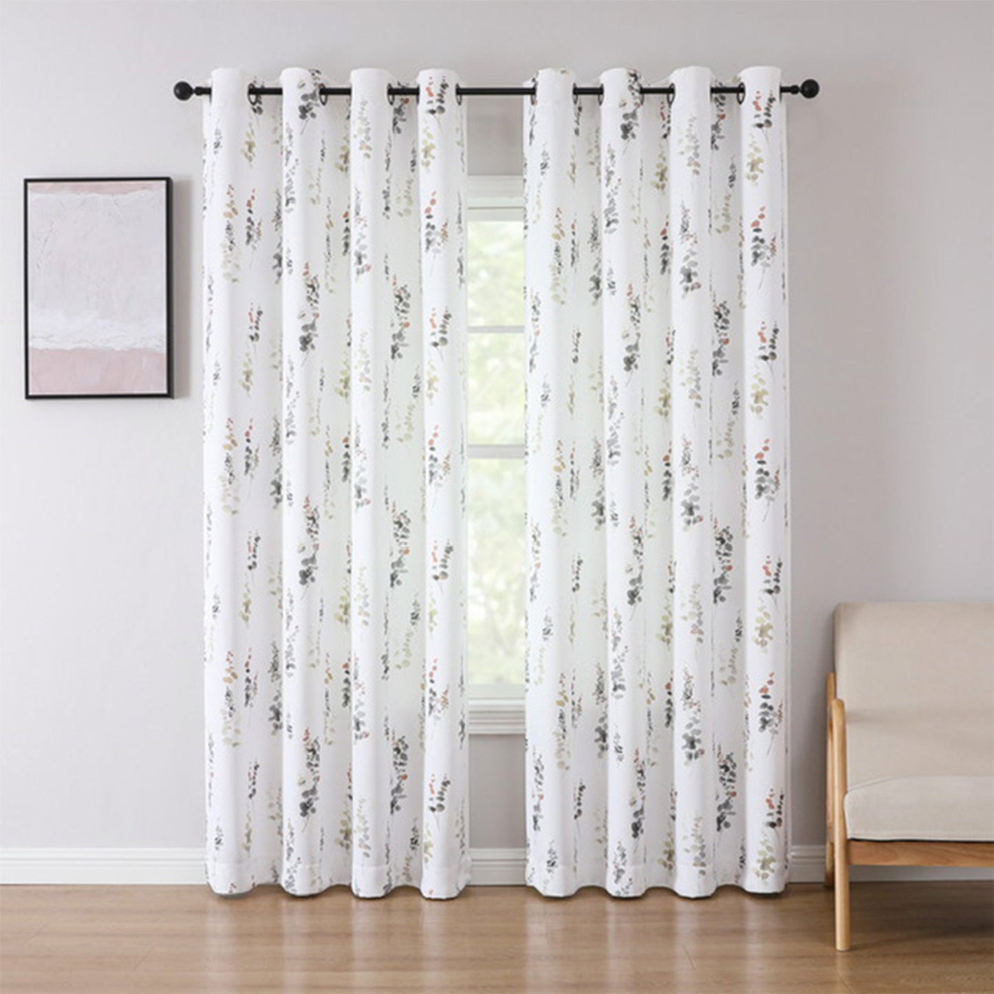 Adela Printed Room Darkening Grommet Window Curtain Panel, Neutral, 52x84 Inches