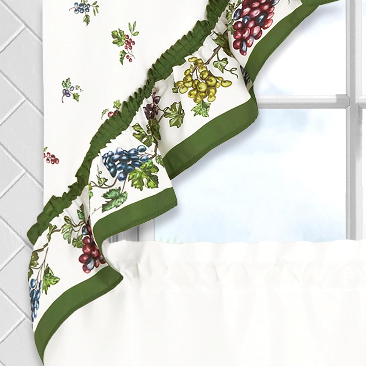 Achim Napa Printed Tier and Swag Kitchen Curtain Set, Green, 57x36 Inches