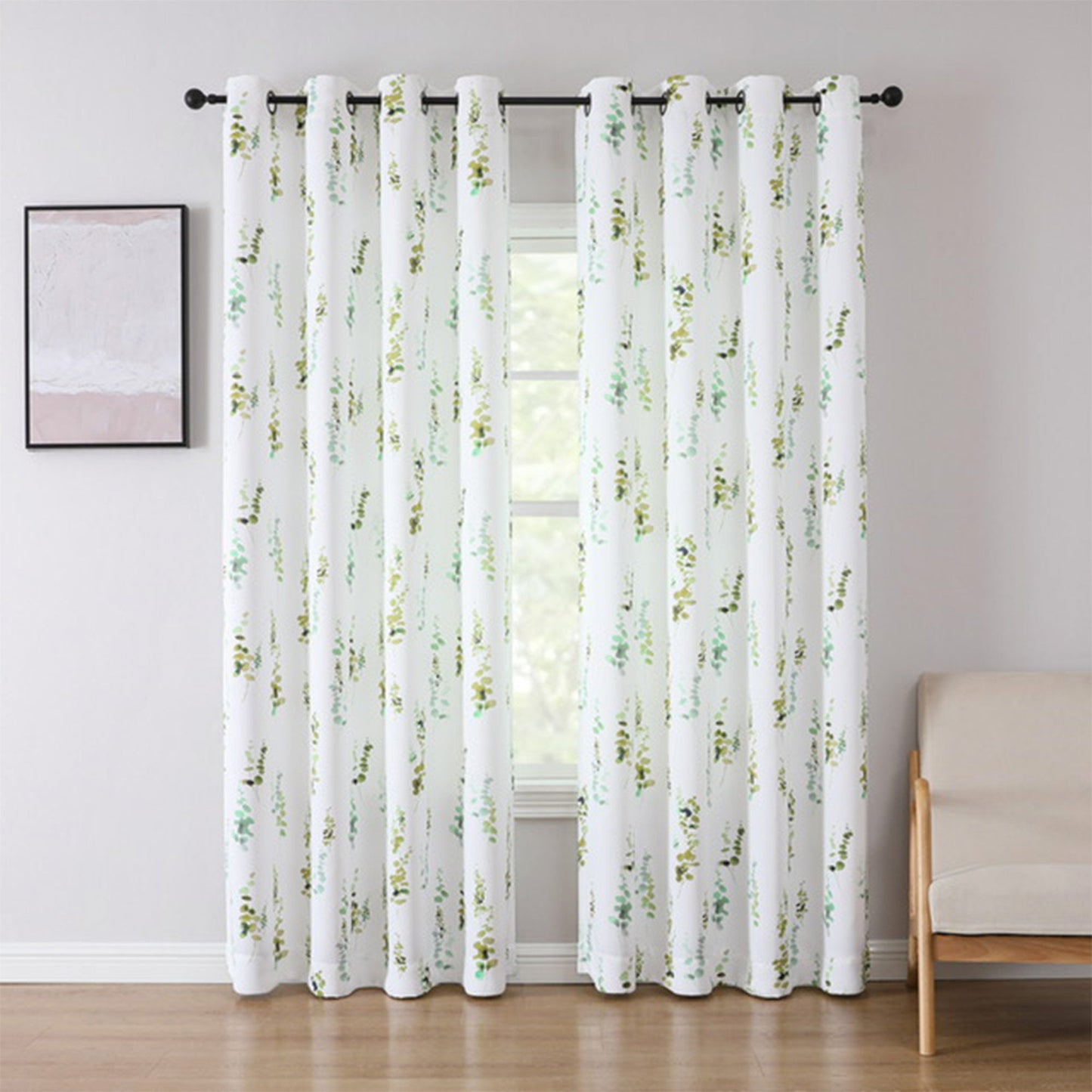 Adela Printed Room Darkening Grommet Window Curtain Panel, Green, 52x84 Inches