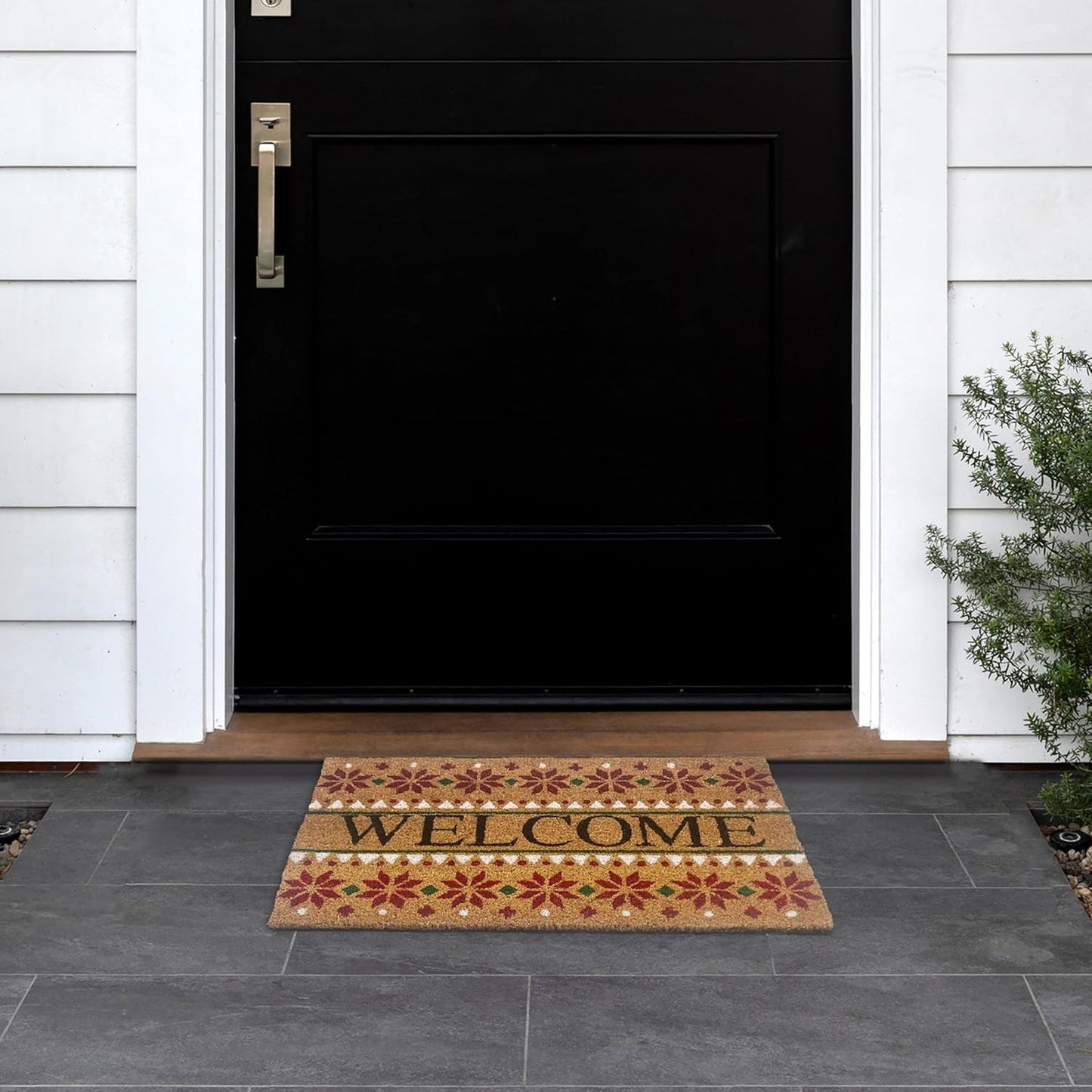 Achim Snowflake Welcome Non-Slip Coir Outdoor Mat, 18x30 Inches