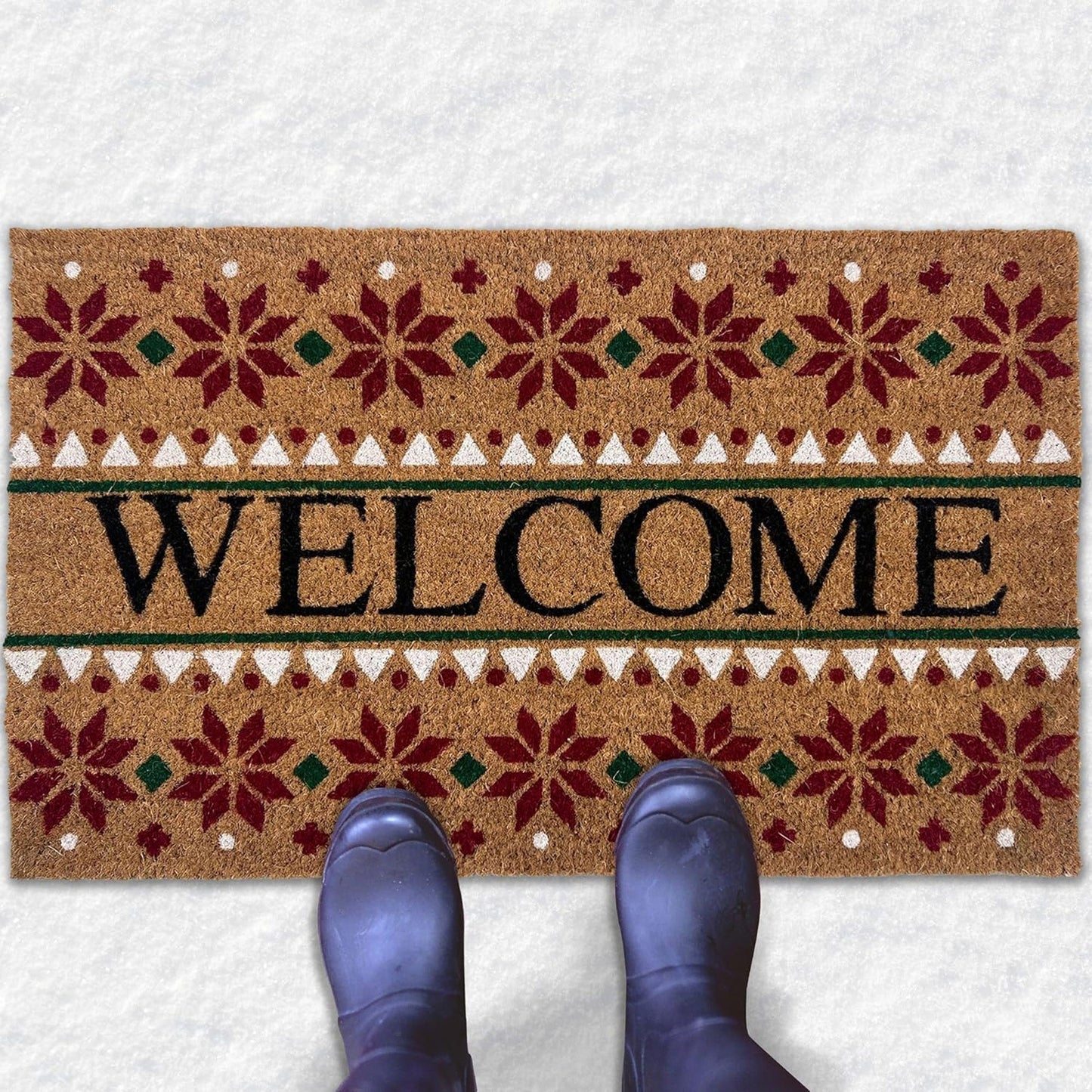 Achim Snowflake Welcome Non-Slip Coir Outdoor Mat, 18x30 Inches